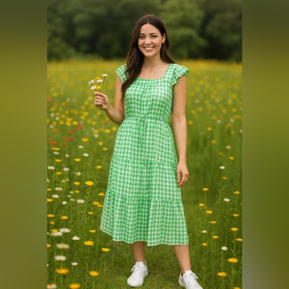 Draper James Green Gingham Midi Dress - Picture 11 of 16